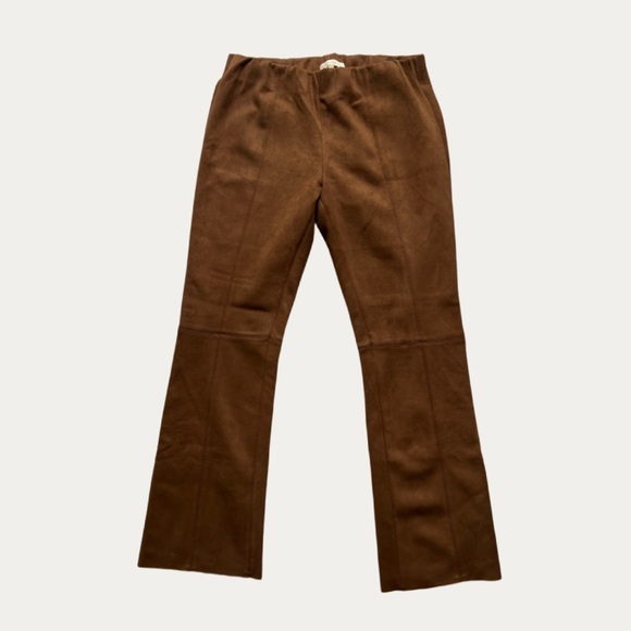Ann Mashburn Faye Cropped Seamed Pant in Cognac Vegan Suede - Picture 1 of 4